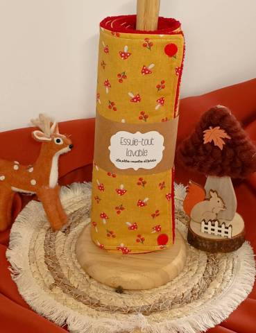 Essuie-tout lavable Champignons jaune rouge