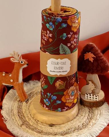 Essuie-tout lavable Automne fleuri marron