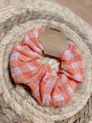 Chouchou gaze de coton Orange vichy