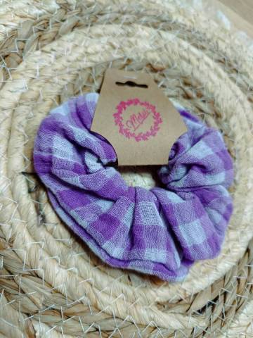 Chouchou gaze de coton Violet Vichy 