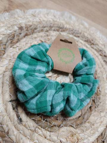 Chouchou gaze de coton Vert vichy 