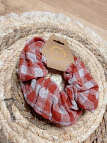 Chouchou gaze de coton Marron vichy 