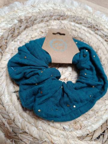 Chouchou gaze de coton Turquoise dor 