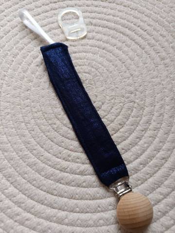 Attache ttine personnalise double gaze de coton bleu nuit paillett